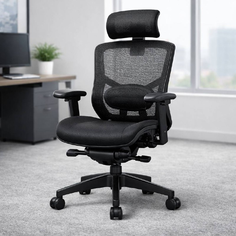 Ergonomic mesh chair with headrest and lumbar support